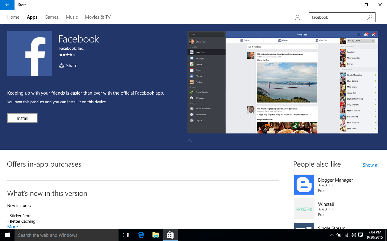 facebook win10